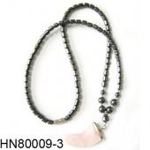 Hematite Beads and Rose Quartz Stone Horn Pendant Necklace